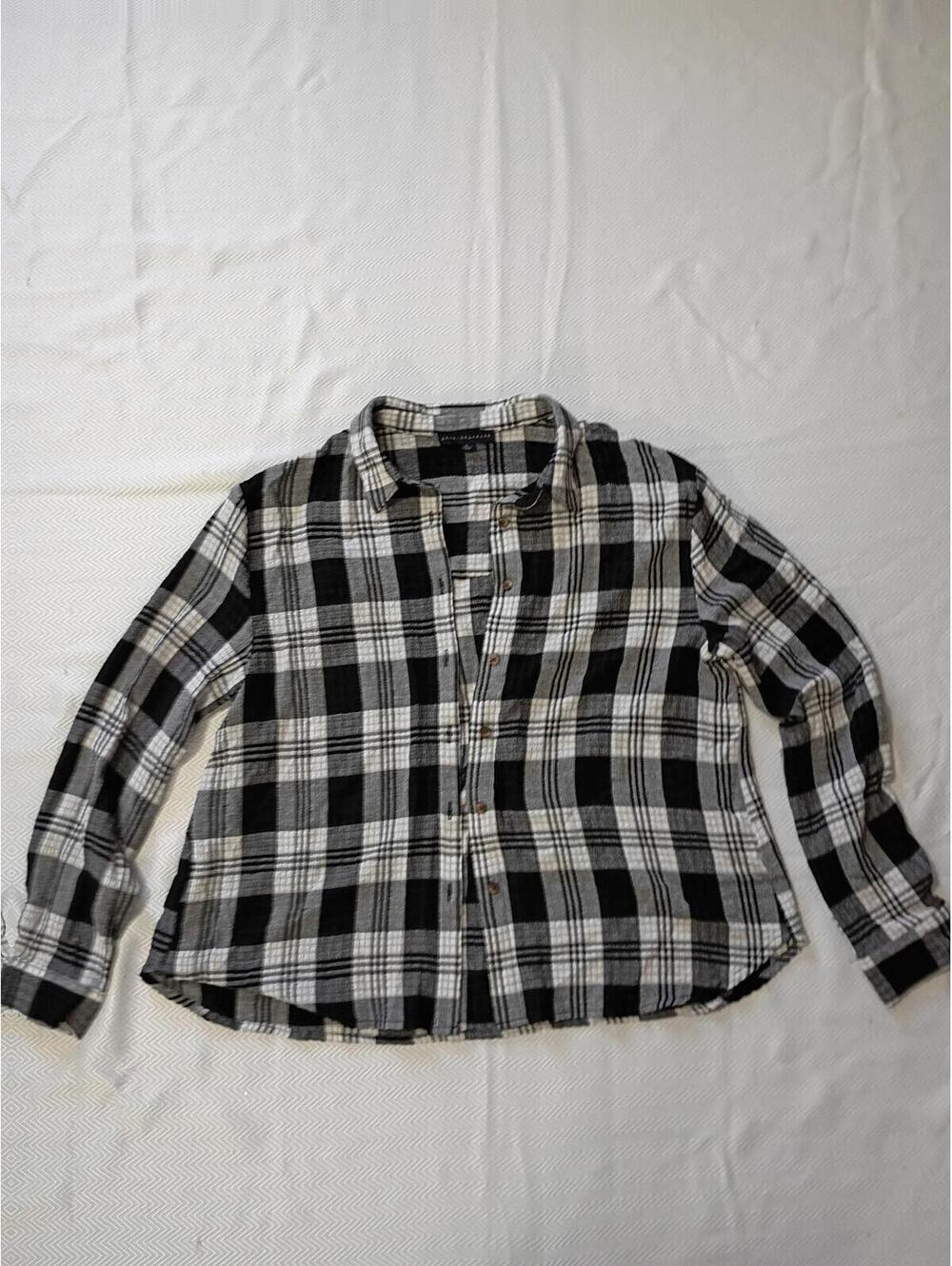 Black and White Plaid Button-Up Shirt